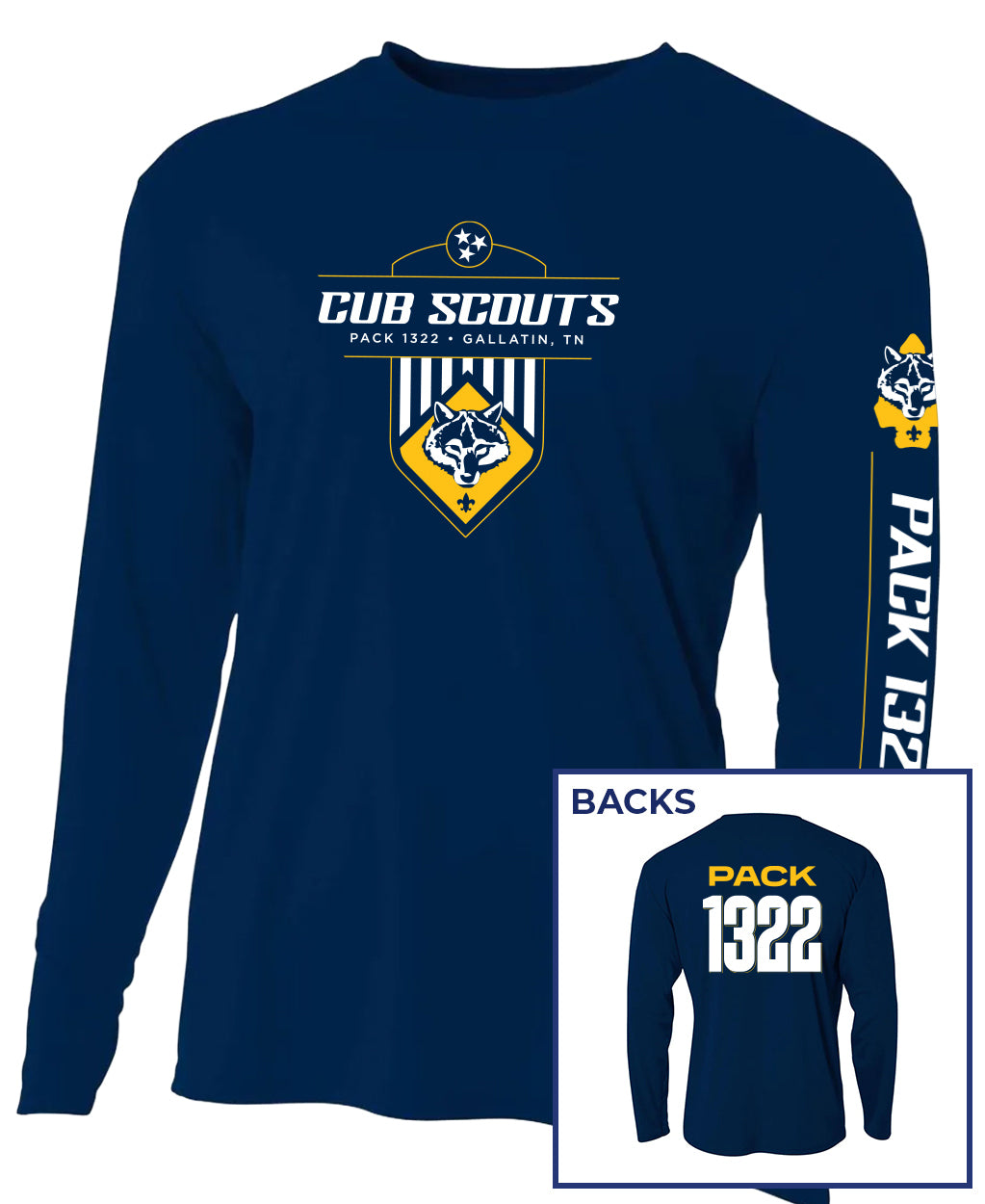 Pack 1322 Youth Long Sleeve Tee — Navy